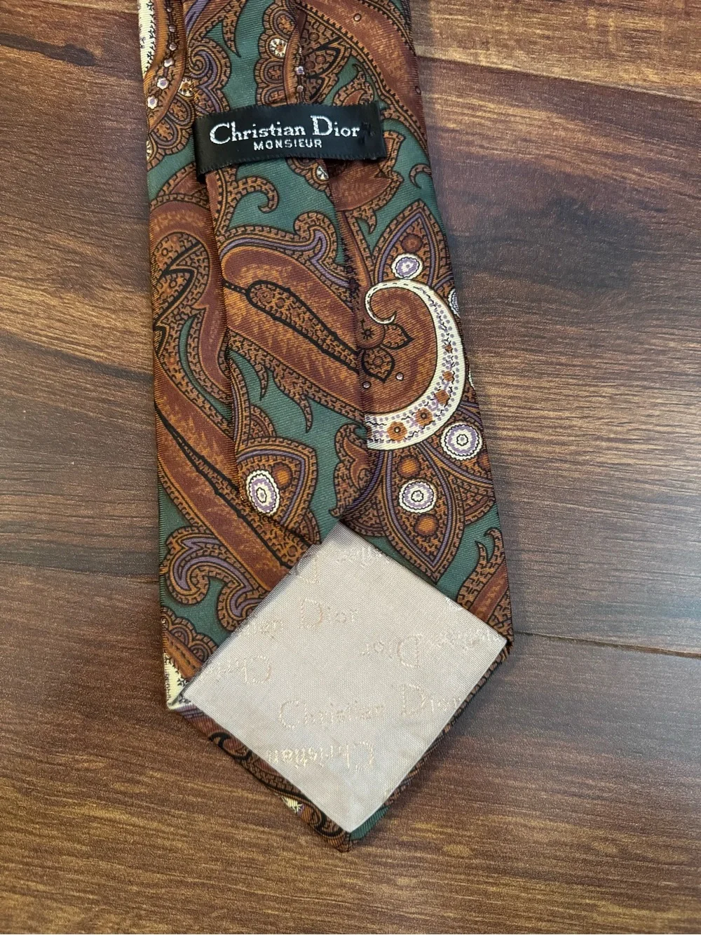 DIOR  Monsieur Vintage Teal and Brown Paisley Silk Tie Made in USA